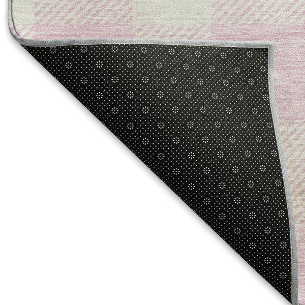 HomeRoots 9' X 12' Pink And Ivory Plaid Washable Area Rug - Durable, Stylish, UV Protected for High-Traffic Spaces 673404