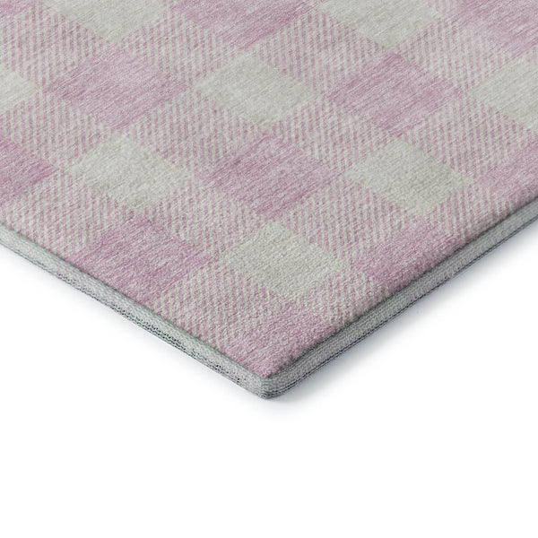 HomeRoots 9' X 12' Pink And Ivory Plaid Washable Area Rug - Durable, Stylish, UV Protected for High-Traffic Spaces 673404