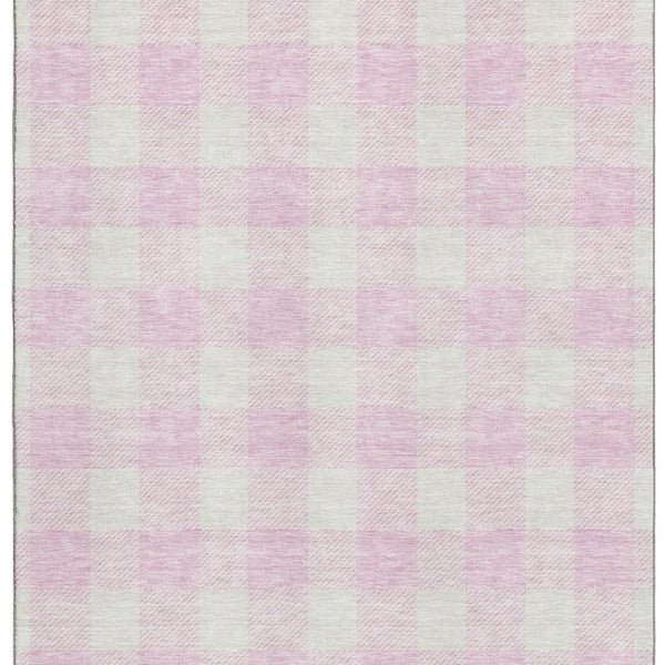 HomeRoots 9' X 12' Pink And Ivory Plaid Washable Area Rug - Durable, Stylish, UV Protected for High-Traffic Spaces 673404