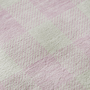 HomeRoots 10' X 14' Pink and Ivory Plaid Washable Area Rug - Durable, UV-Protected, Stain-Resistant Design for Homes 673405