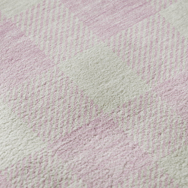HomeRoots 10' X 14' Pink and Ivory Plaid Washable Area Rug - Durable, UV-Protected, Stain-Resistant Design for Homes 673405