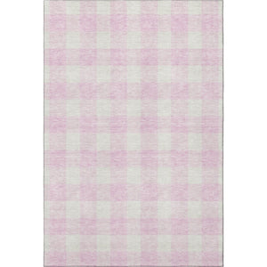 HomeRoots 10' X 14' Pink and Ivory Plaid Washable Area Rug - Durable, UV-Protected, Stain-Resistant Design for Homes 673405