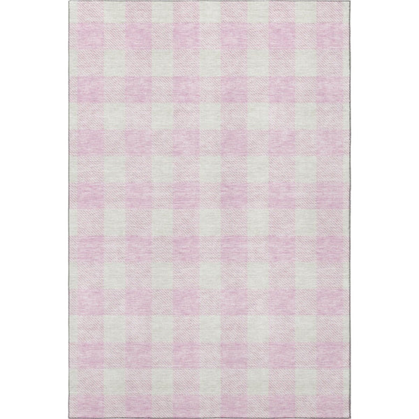 HomeRoots 10' X 14' Pink and Ivory Plaid Washable Area Rug - Durable, UV-Protected, Stain-Resistant Design for Homes 673405