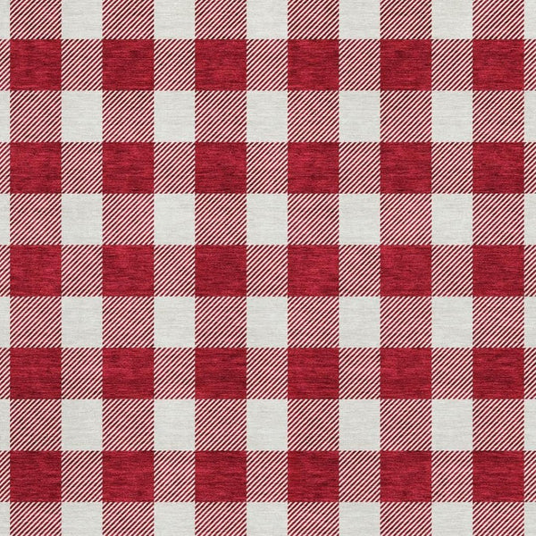 HomeRoots 5' X 8' Red And Ivory Plaid Area Rug – Durable, Washable, UV-Protected for Family Spaces & Patios 673407