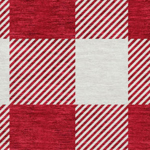 HomeRoots 8' Red and Ivory Plaid Washable Round Rug – Durable, UV Protected, Stain Resistant for Timeless Style 673408