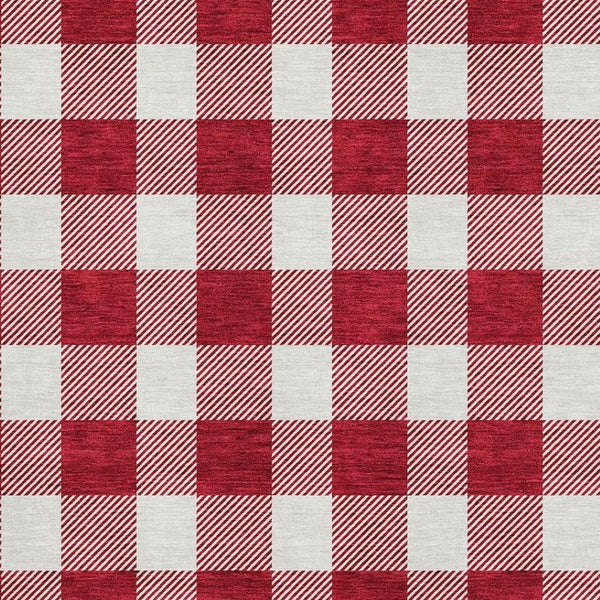 HomeRoots 8' X 10' Red And Ivory Plaid Area Rug - Stain Resistant, UV Protected, Perfect for Homes with Kids & Pets 673409