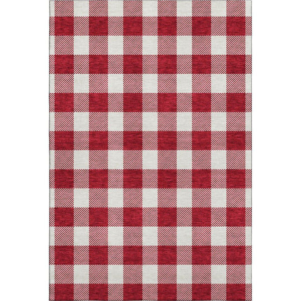 HomeRoots 9' X 12' Red Plaid Area Rug – Washable, UV-Protected, Durable & Stain-Resistant for Family Spaces 673410