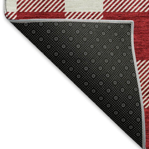 HomeRoots 9' X 12' Red Plaid Area Rug – Washable, UV-Protected, Durable & Stain-Resistant for Family Spaces 673410