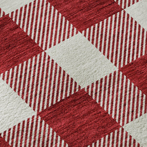 HomeRoots 9' X 12' Red Plaid Area Rug – Washable, UV-Protected, Durable & Stain-Resistant for Family Spaces 673410