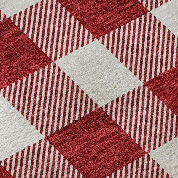 HomeRoots 9' X 12' Red Plaid Area Rug – Washable, UV-Protected, Durable & Stain-Resistant for Family Spaces 673410