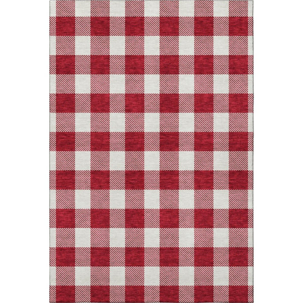 HomeRoots 9' X 12' Red Plaid Area Rug – Washable, UV-Protected, Durable & Stain-Resistant for Family Spaces 673410