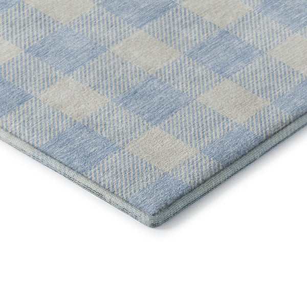 HomeRoots 8' Sky Blue & Ivory Plaid Washable Round Rug - Durable, Stain-Resistant with UV Protection for Any Room 673414