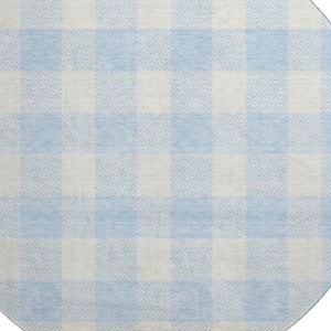 HomeRoots 8' Sky Blue & Ivory Plaid Washable Round Rug - Durable, Stain-Resistant with UV Protection for Any Room 673414