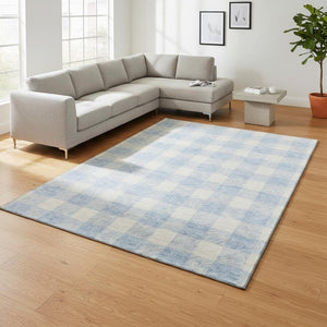 HomeRoots 9' X 12' Sky Blue & Ivory Plaid Area Rug - Durable, Washable, UV-Protected for Busy Homes & Style 673416