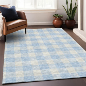 HomeRoots 9' X 12' Sky Blue & Ivory Plaid Area Rug - Durable, Washable, UV-Protected for Busy Homes & Style 673416