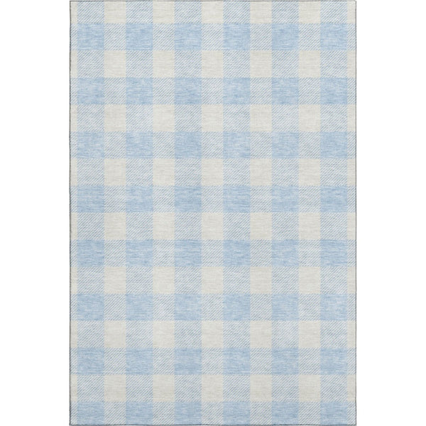 HomeRoots 9' X 12' Sky Blue & Ivory Plaid Area Rug - Durable, Washable, UV-Protected for Busy Homes & Style 673416