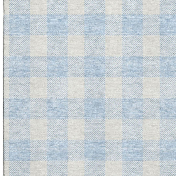 HomeRoots 9' X 12' Sky Blue & Ivory Plaid Area Rug - Durable, Washable, UV-Protected for Busy Homes & Style 673416