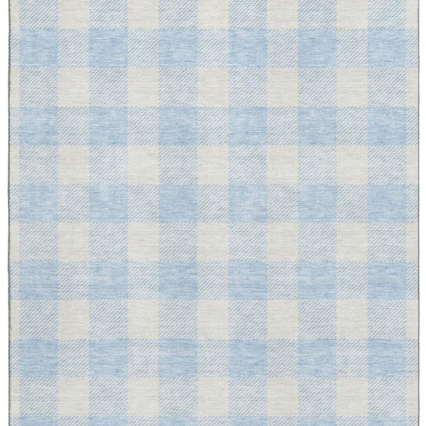 HomeRoots 9' X 12' Sky Blue & Ivory Plaid Area Rug - Durable, Washable, UV-Protected for Busy Homes & Style 673416