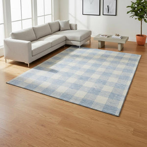 HomeRoots 10' Sky Blue & Ivory Plaid Area Rug - Washable, UV Protected, Stain Resistant for Stylish Living Spaces 673417