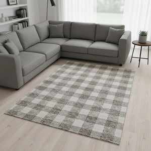 HomeRoots 8' X 10' Taupe and Ivory Plaid Washable Area Rug - Durable, Stylish, UV-Protected for High-Traffic Spaces 673421