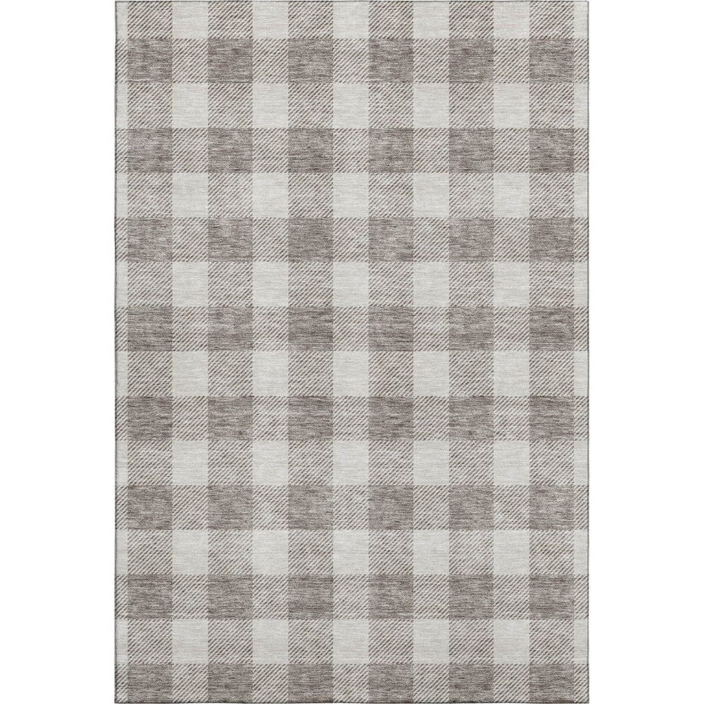 HomeRoots 9' X 12' Taupe & Ivory Plaid Washable Area Rug - Stain Resistant, UV Protected, Durable Design! 673422