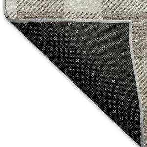 HomeRoots 9' X 12' Taupe & Ivory Plaid Washable Area Rug - Stain Resistant, UV Protected, Durable Design! 673422