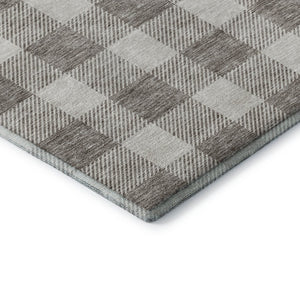 HomeRoots 9' X 12' Taupe & Ivory Plaid Washable Area Rug - Stain Resistant, UV Protected, Durable Design! 673422