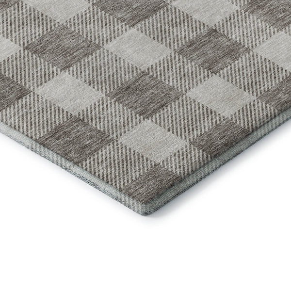 HomeRoots 9' X 12' Taupe & Ivory Plaid Washable Area Rug - Stain Resistant, UV Protected, Durable Design! 673422