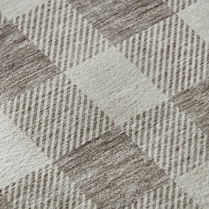 HomeRoots 9' X 12' Taupe & Ivory Plaid Washable Area Rug - Stain Resistant, UV Protected, Durable Design! 673422
