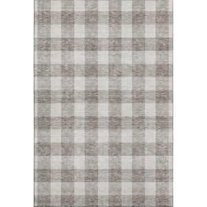 HomeRoots 10' X 14' Taupe and Ivory Plaid Area Rug - Durable, Washable, UV-Protected for Homes with Kids & Pets 673423