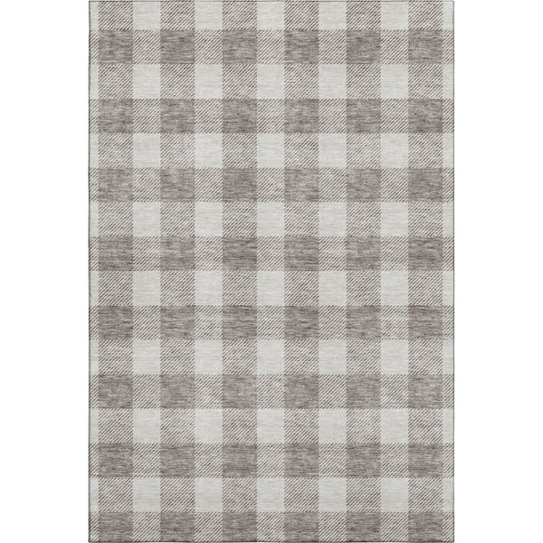HomeRoots 10' X 14' Taupe and Ivory Plaid Area Rug - Durable, Washable, UV-Protected for Homes with Kids & Pets 673423