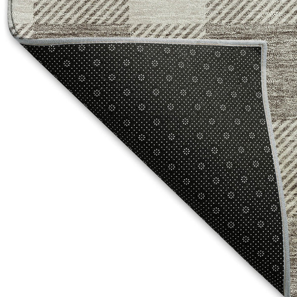 HomeRoots 10' X 14' Taupe and Ivory Plaid Area Rug - Durable, Washable, UV-Protected for Homes with Kids & Pets 673423