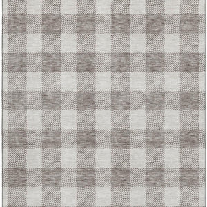 HomeRoots 10' X 14' Taupe and Ivory Plaid Area Rug - Durable, Washable, UV-Protected for Homes with Kids & Pets 673423