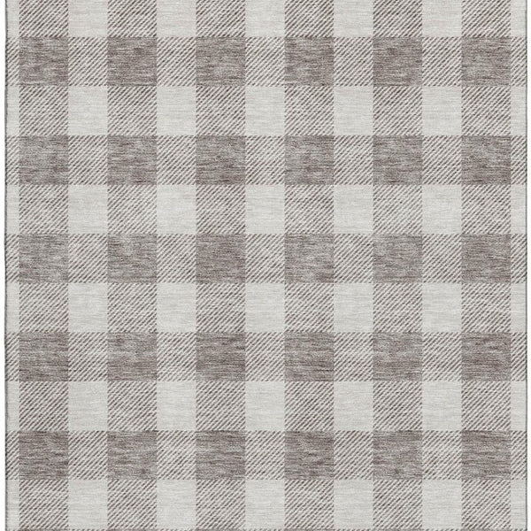 HomeRoots 10' X 14' Taupe and Ivory Plaid Area Rug - Durable, Washable, UV-Protected for Homes with Kids & Pets 673423