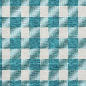 HomeRoots 5' X 8' Teal and Ivory Plaid Area Rug - Durable, Stain-Resistant, UV-Protected for Stylish Living Spaces 673425