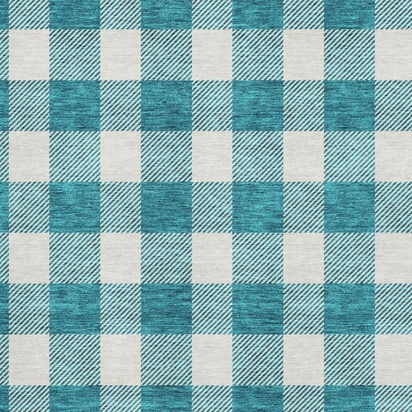 HomeRoots 5' X 8' Teal and Ivory Plaid Area Rug - Durable, Stain-Resistant, UV-Protected for Stylish Living Spaces 673425