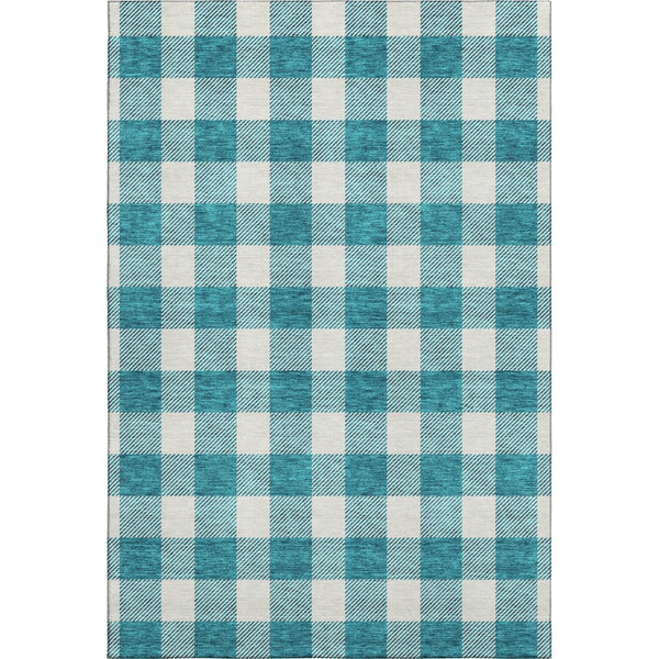 HomeRoots 8' X 10' Teal and Ivory Plaid Washable Area Rug - UV Protected, Stain Resistant, Perfect for Busy Homes! 673427