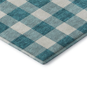 HomeRoots 8' X 10' Teal and Ivory Plaid Washable Area Rug - UV Protected, Stain Resistant, Perfect for Busy Homes! 673427