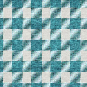 HomeRoots 8' X 10' Teal and Ivory Plaid Washable Area Rug - UV Protected, Stain Resistant, Perfect for Busy Homes! 673427