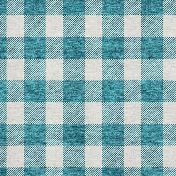 HomeRoots 8' X 10' Teal and Ivory Plaid Washable Area Rug - UV Protected, Stain Resistant, Perfect for Busy Homes! 673427