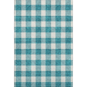 HomeRoots 9' X 12' Teal & Ivory Plaid Area Rug - Washable, UV-Protected, Durable & Perfect for High-Traffic Spaces! 673428