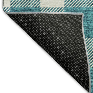 HomeRoots 9' X 12' Teal & Ivory Plaid Area Rug - Washable, UV-Protected, Durable & Perfect for High-Traffic Spaces! 673428
