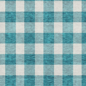HomeRoots 9' X 12' Teal & Ivory Plaid Area Rug - Washable, UV-Protected, Durable & Perfect for High-Traffic Spaces! 673428