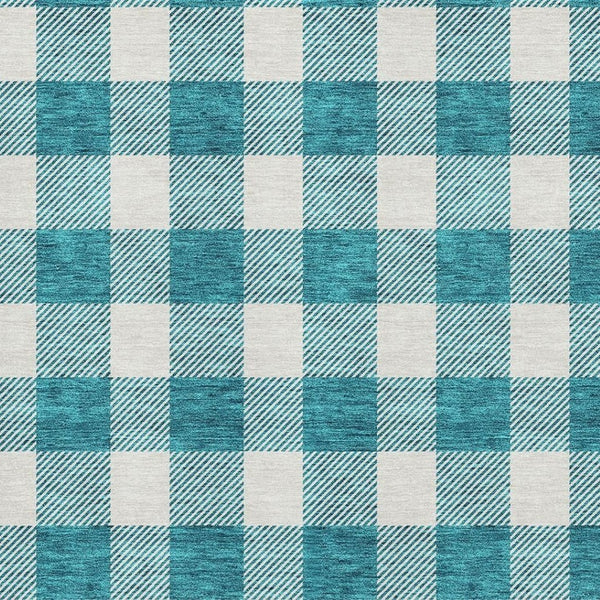 HomeRoots 9' X 12' Teal & Ivory Plaid Area Rug - Washable, UV-Protected, Durable & Perfect for High-Traffic Spaces! 673428