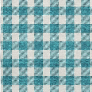 HomeRoots 9' X 12' Teal & Ivory Plaid Area Rug - Washable, UV-Protected, Durable & Perfect for High-Traffic Spaces! 673428