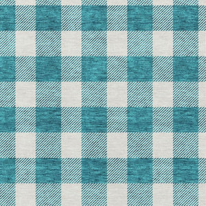 HomeRoots 10' X 14' Teal and Ivory Plaid Washable Area Rug with UV Protection for Stylish, Busy Homes 673429