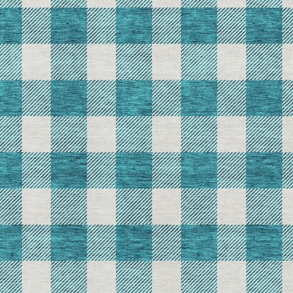 HomeRoots 10' X 14' Teal and Ivory Plaid Washable Area Rug with UV Protection for Stylish, Busy Homes 673429