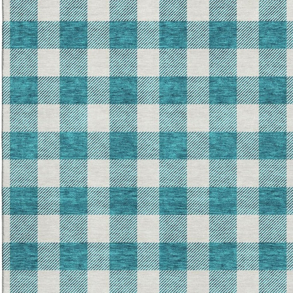 HomeRoots 10' X 14' Teal and Ivory Plaid Washable Area Rug with UV Protection for Stylish, Busy Homes 673429