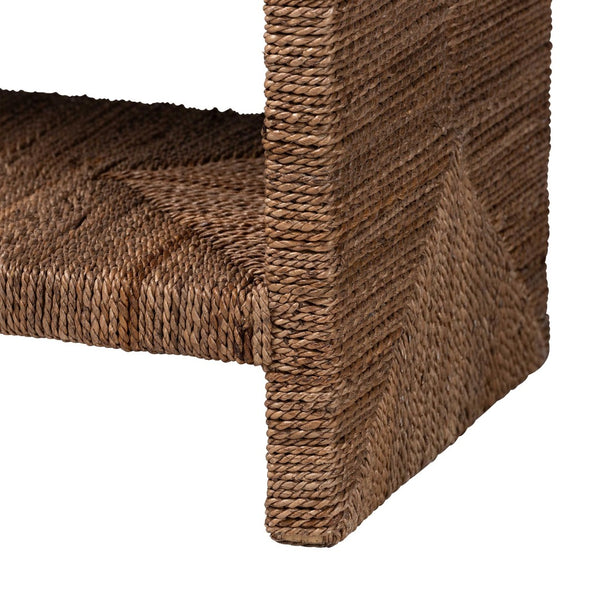 English Elm Bohemian Woven Seagrass Acacia Wood Console Table with Open Shelf for Entryway B2750P420413