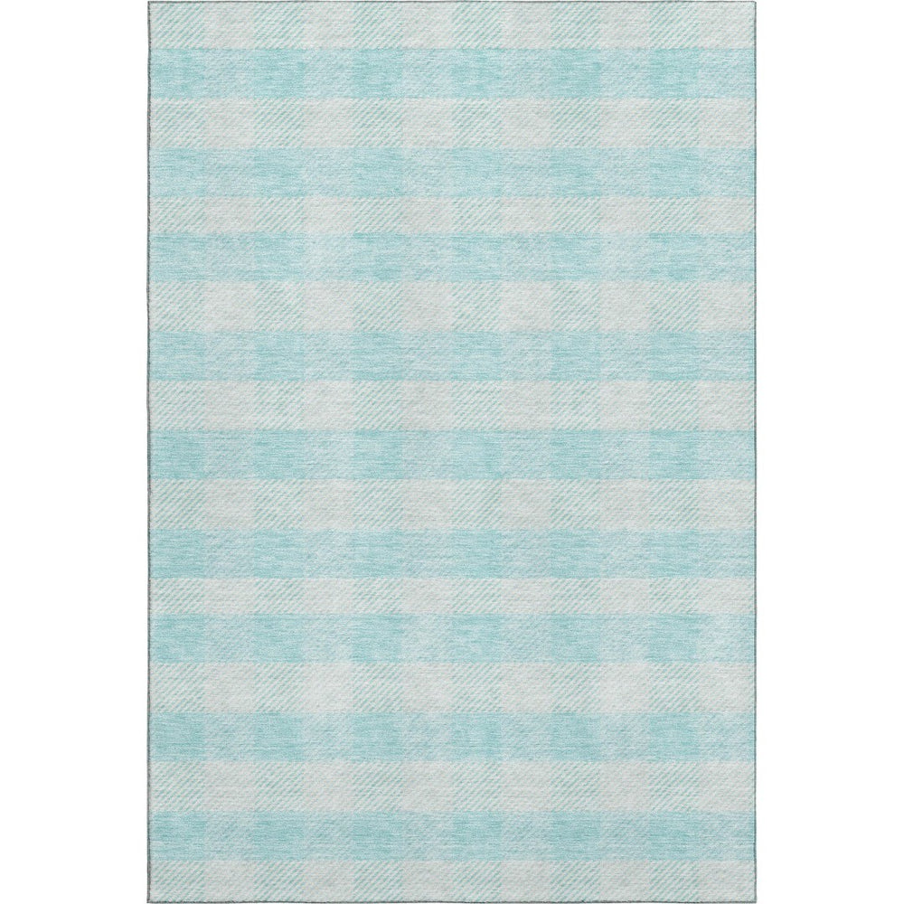 HomeRoots 5' X 8' Aqua and Ivory Plaid Washable Area Rug - Stylish, Stain-Resistant, UV Protected for Durability 673431
